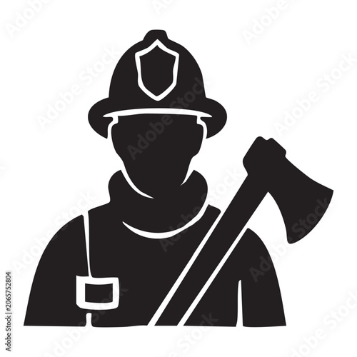 Firefighter icon with axe isolated on white background, Vector, illustration