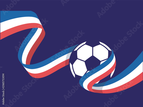 French flag color inspired soccer ball vector illustration with flowing ribbon elements.