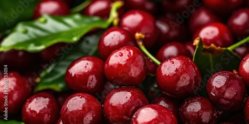 High-resolution glossy fresh cherries close-up for food packaging, menu and blog use