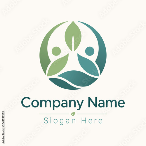 Abstract Minimalist People and Leaf Circular Logo Design Template for Wellness or Eco Brand