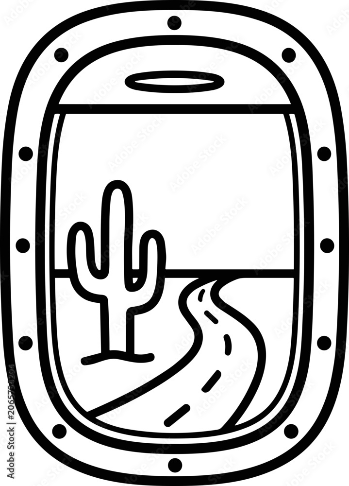 Obraz premium Desert Road View Through Airplane Window - Line Art