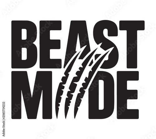 Beast Mode typography logo design featuring aggressive claw scratch marks in a bold black vector style for apparel