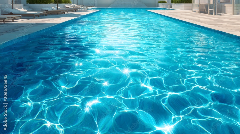 Fototapeta premium 太陽光がきらめく青いプールの水面 爽やかな夏背景