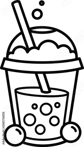 Bubble Tea Icon Vector Line Art - Refreshing Drink with Straw and Bubbles