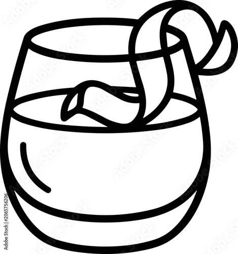 Minimalist line art of a cocktail with a lemon twist in a rocks glass