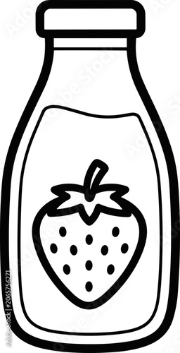 Strawberry Milk Bottle Outline Icon - Simple Vector Drawing