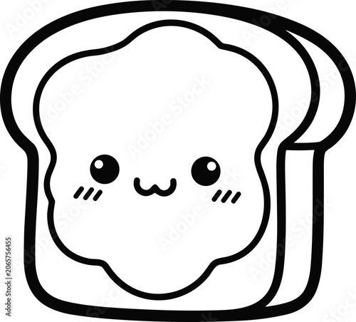 Cute Toast with Jam Kawaii Face, Vector Illustration