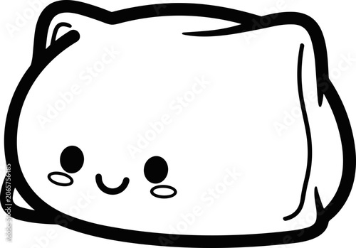 Cute Blob Cat Character with Smiling Face - Simple Outline Drawing