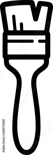 Simple black and white outline drawing of a paint brush, isolated on white background.