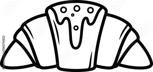 Drawn Croissant with Chocolate Drizzle and Sprinkles - Simple Line Art