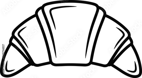 Simple black and white line drawing of a croissant, isolated on white background.