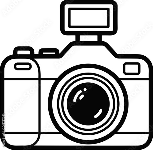 Digital Camera Icon with Flash, Vector Illustration