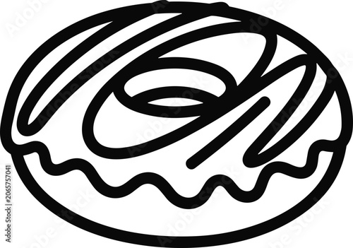 Simple Line Art Donut Icon with Glaze and Sprinkles - Black and White