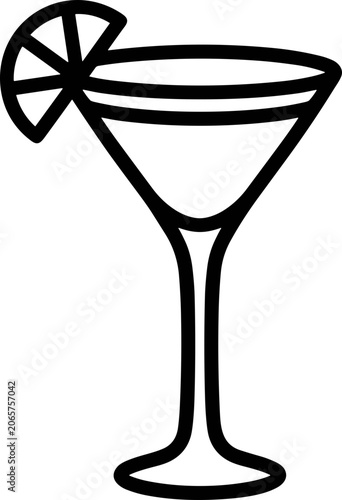 Minimalist line art of a martini glass with a lime wedge garnish, isolated on white.
