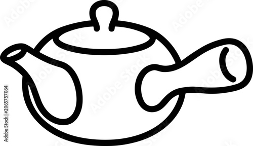 Minimalist line art illustration of a Japanese teapot, isolated on white background.