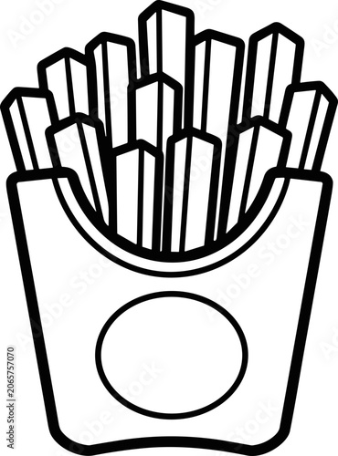 Hand-drawn french fries in a paper container icon, fast food vector art, simple illustration