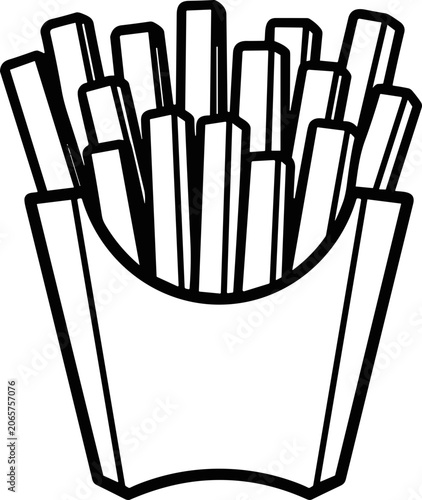 French Fries Outline Icon in Cardboard Container