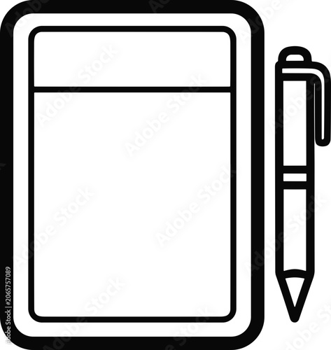 Minimalist Icon: Notepad and Pen, Simple Outline Drawing for Business and Education