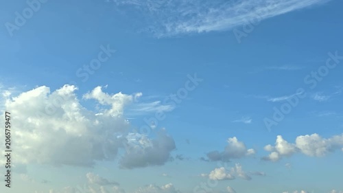 Cloudscape, Timelapse of Blue Sky with White Cumulus and Wispy Cirrus Clouds for Nature Background Banner