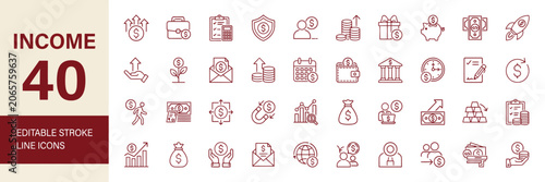 Fotografie income vector set editable stroke line icons for finance ui designs