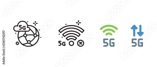 5G Wireless Network Icons Collection for Mobile Connectivity Internet Speed and Telecom Technology Vector