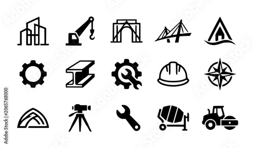 Cuadro en lienzo Modern abstract construction symbol vector clipart set with minimalist clean out