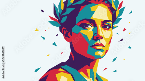 Tablou pe pânză Colorful illustration of young woman face.