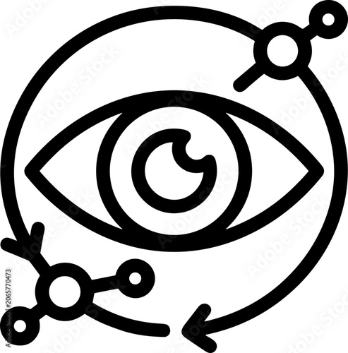 Abstract Eye Icon with Circular Arrows and Molecules, Vision Technology Concept