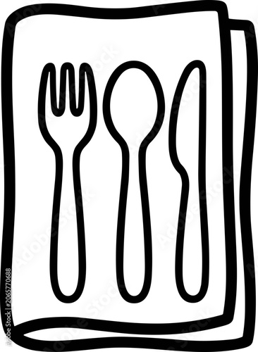 Simple Hand Drawn Outline of Cutlery on Napkin, Vector Illustration