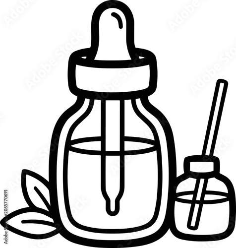 Duo of Dropper Bottles with Essential Oil and Leaves - Natural Skincare Icon