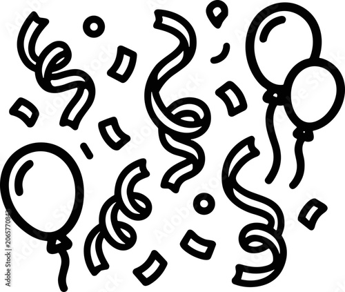 Celebration Balloons Confetti Streamers Outline Vector Graphic