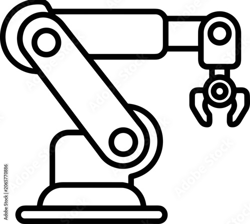 Industrial robotic arm icon, modern automation technology, line art illustration