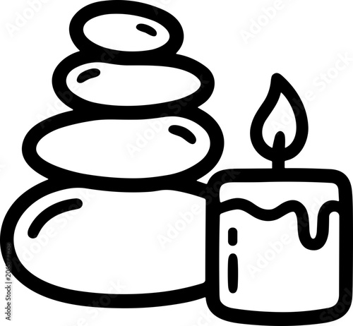 Canvas Print Zen spa stones stacked with a lit candle, representing relaxation and wellness