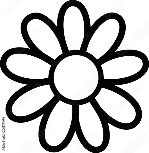 Simple outline of a daisy flower. Black and white vector illustration. Minimalist floral icon.