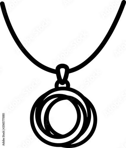 Minimalist outline drawing of a circular pendant necklace on a thin cord.