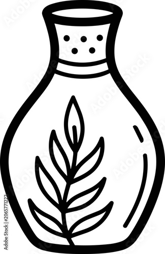 Hand-drawn outline of a decorative ceramic vase with a leaf motif