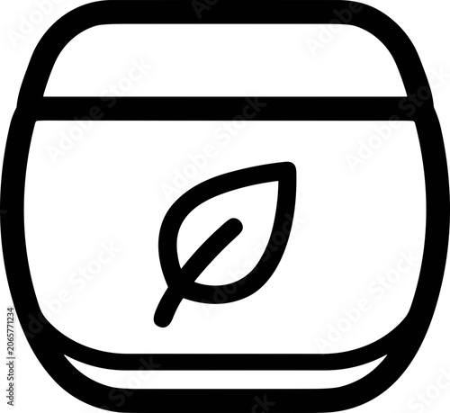 Organic skincare jar icon with leaf symbol, natural beauty product concept
