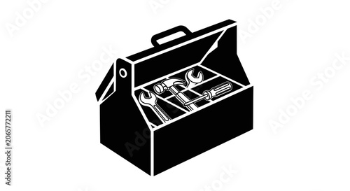 Black and White Toolbox Icon with Hand Tools