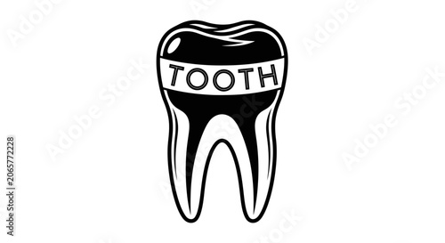 Black and White Tooth Icon with Text Label
