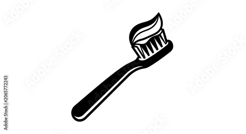 Black and White Toothbrush with Toothpaste Icon