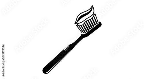 Black and White Toothbrush with Toothpaste Icon