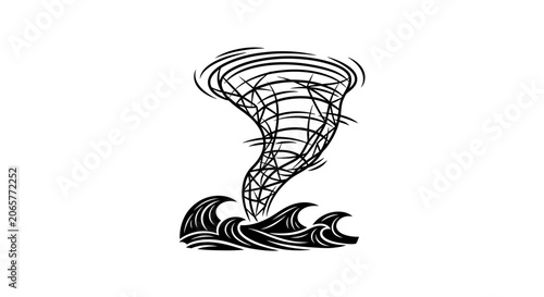 Black and White Tornado Over Ocean Waves Illustration