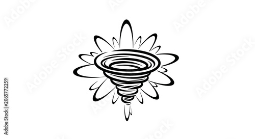 Black and White Tornado Icon with Radial Burst Effect