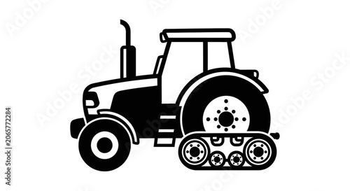 Black and White Tractor Icon with Crawler Tracks