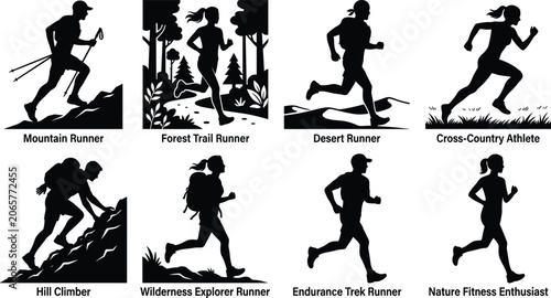 Konstfotografi Trail Running and Outdoor Endurance Athlete Silhouette Collection for Adventure