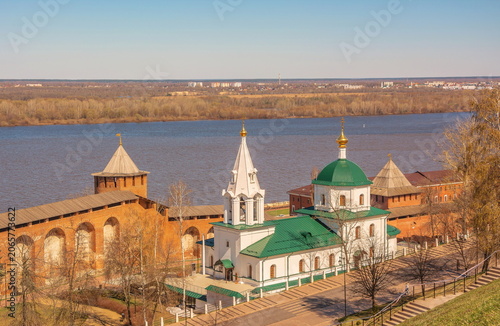 View of the Volga River and the Church of the Holy Icon of the Mother of God in Nizhny Novgorod