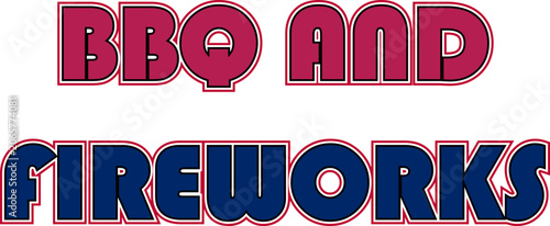 Bold retro bbq and fireworks text design in vibrant colors isolated on transparent background