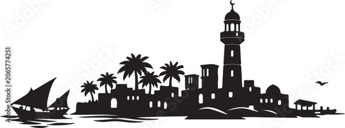 Photos Coastal Arabian Village Lighthouse Sailing Boat