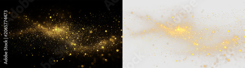 Photos Swirls of gold dust and particles flow on a transparent background, creating an