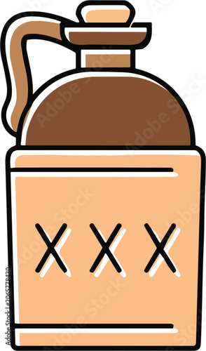 Tableau sur toile Vintage Moonshine Clay Jug Vector Illustration with XXX Marking Classic Whiskey